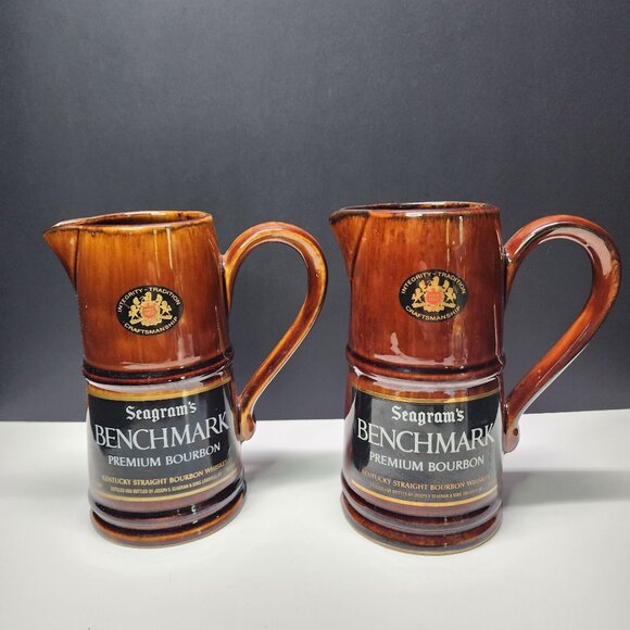 Vintage Seogram's Benchmark Premium Bourbon Pitcher Bar Jug 8'' - Set Of 2 - Picture 2 of 7